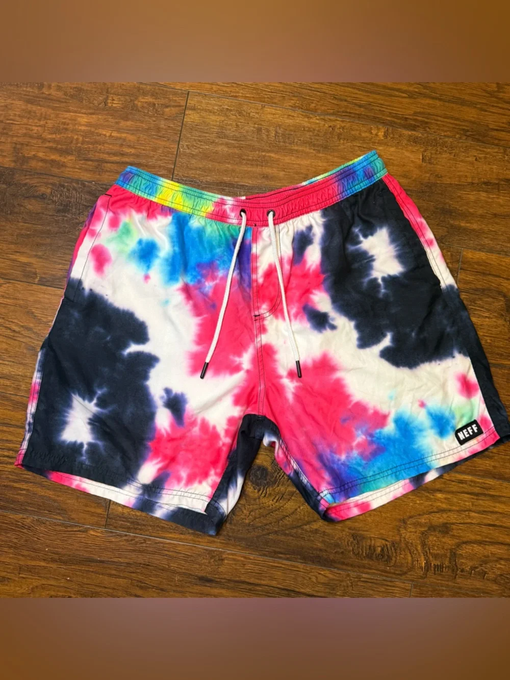 Neff Men’s XL Hot Tub Tie Dye Swim Trunks - Pink Blue Black Shorts No Mesh Liner